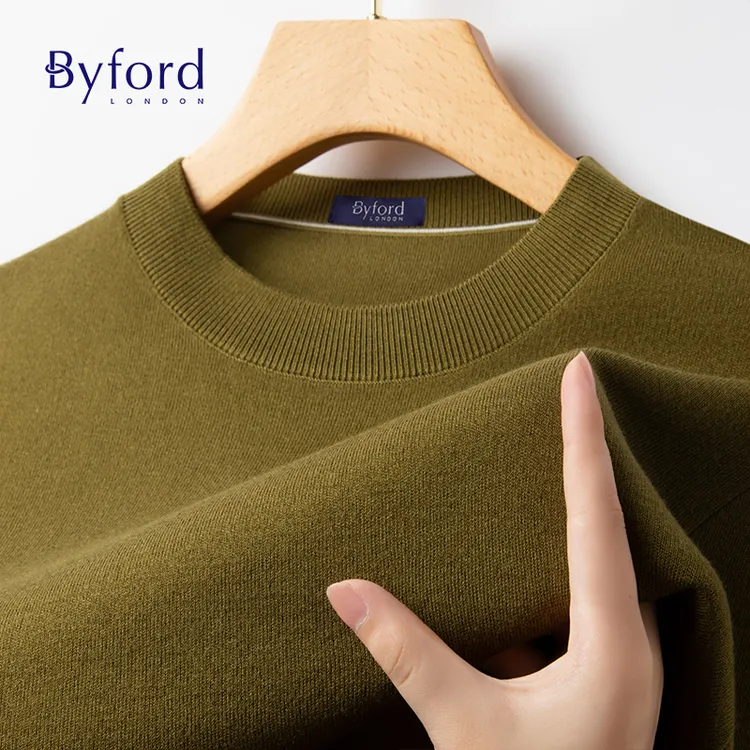 BYFORD百富男士羊毛衫长袖纯色针织休闲百搭秋冬保暖圆领打底衫