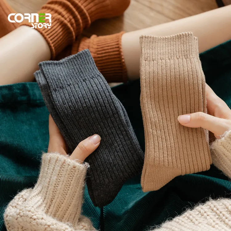 袜子女中筒秋冬加厚精梳棉女长袜纯色百搭日系女士堆堆袜