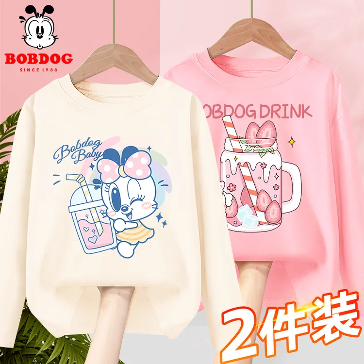 巴布豆女童纯棉长袖秋季新款洋气上衣中大童打底衫儿童圆领童装潮