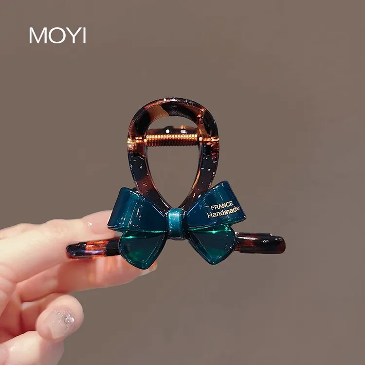 韩系小众设计感撞色蝴蝶结中号鲨鱼夹时尚烫金字母半扎发抓夹发夹