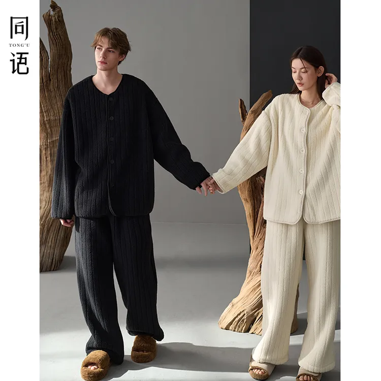 同语25年情侣睡衣秋冬季珊瑚绒加绒加厚长袖套装法兰绒男女家居服