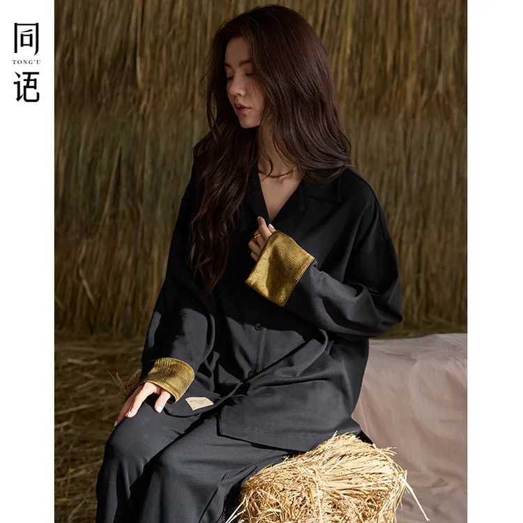 同语2025年新款睡衣女柔软棉春秋季长袖套装简约可外穿女士家居服