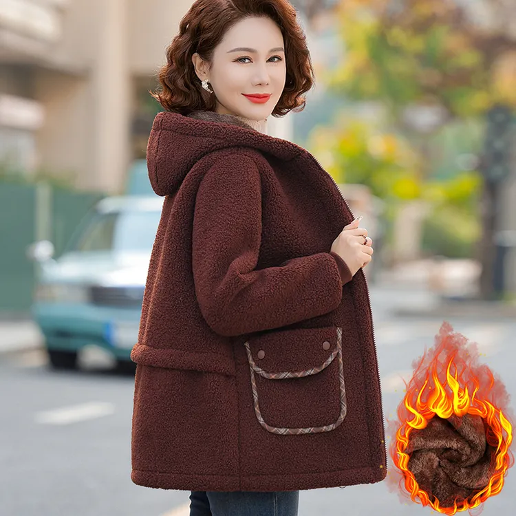 加绒加厚妈妈装2025秋冬新款时尚百搭宽松显瘦颗粒绒羊羔毛外套女