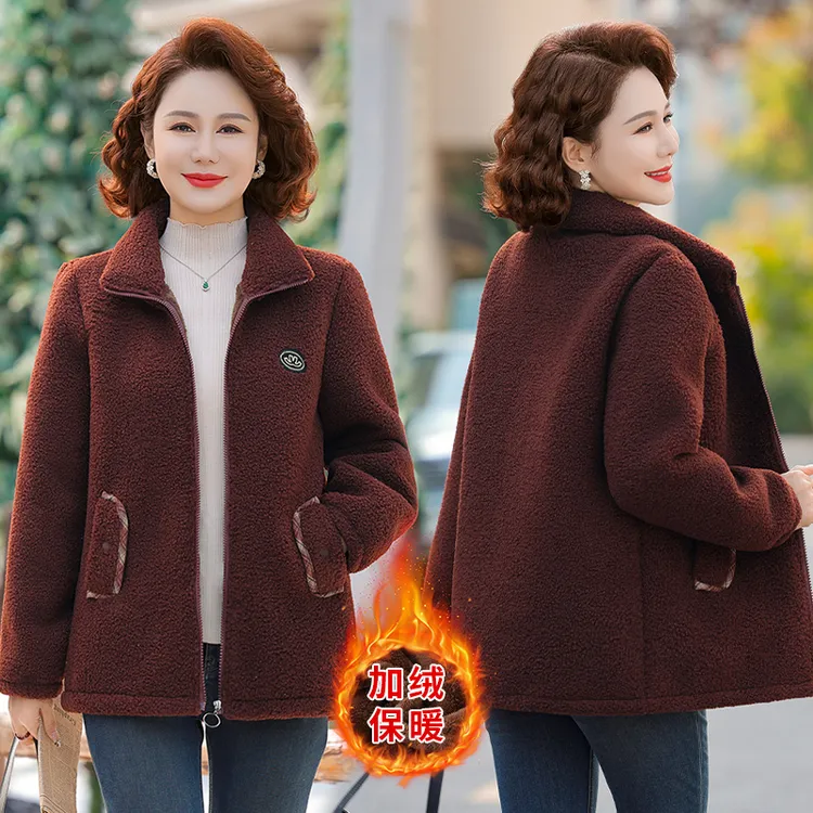 妈妈冬装颗粒绒外套2024新款洋气加绒棉袄中老年女冬季加厚棉衣服