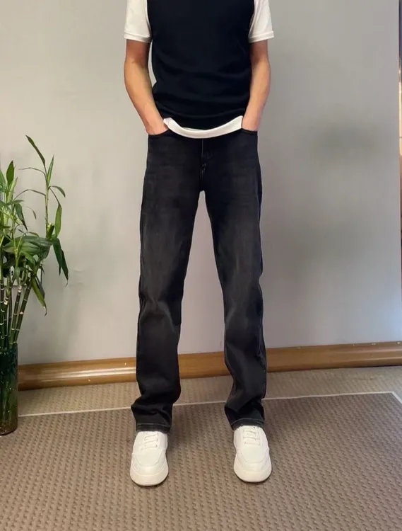 春夏新款男士经典直筒牛仔裤百搭弹力显高显瘦宽松休闲阔腿长裤