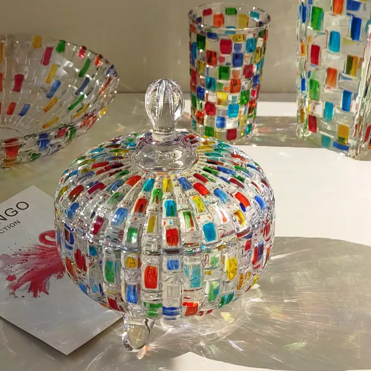 意大利风彩绘糖果罐编制玻璃糖果收纳盒零食小吃收纳罐家居摆件