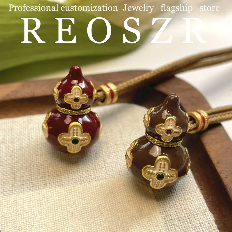 Reoszr/洛恣 铜项链 【安吉】原创设计新中式点彩四叶草葫芦项链