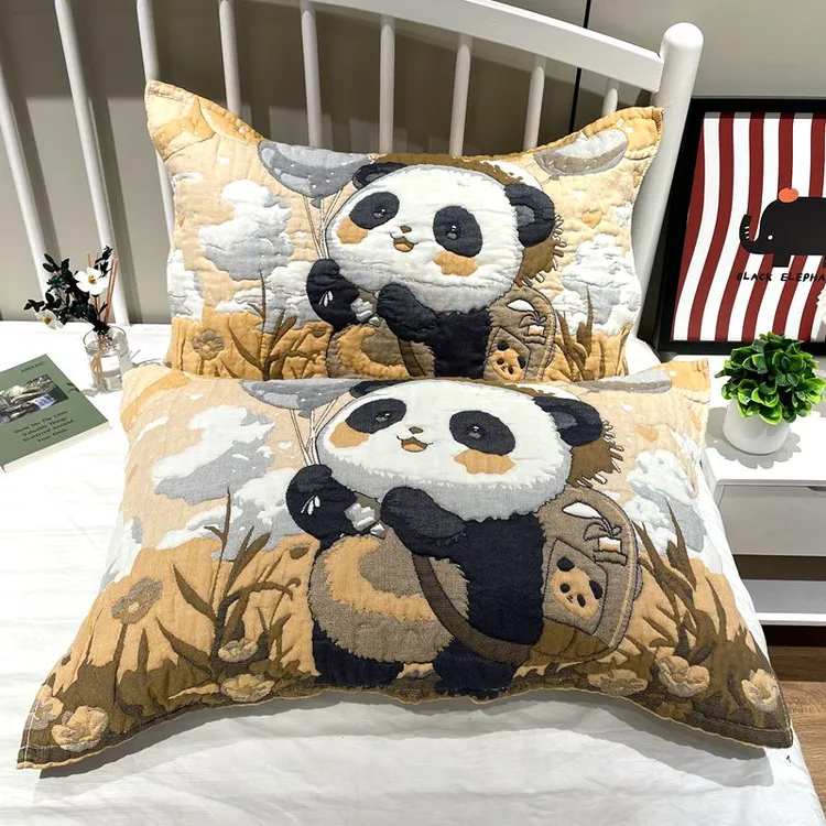 纯棉纱布枕巾一对装卡通高档泡芙加厚成人居家宿舍全棉枕头巾盖巾