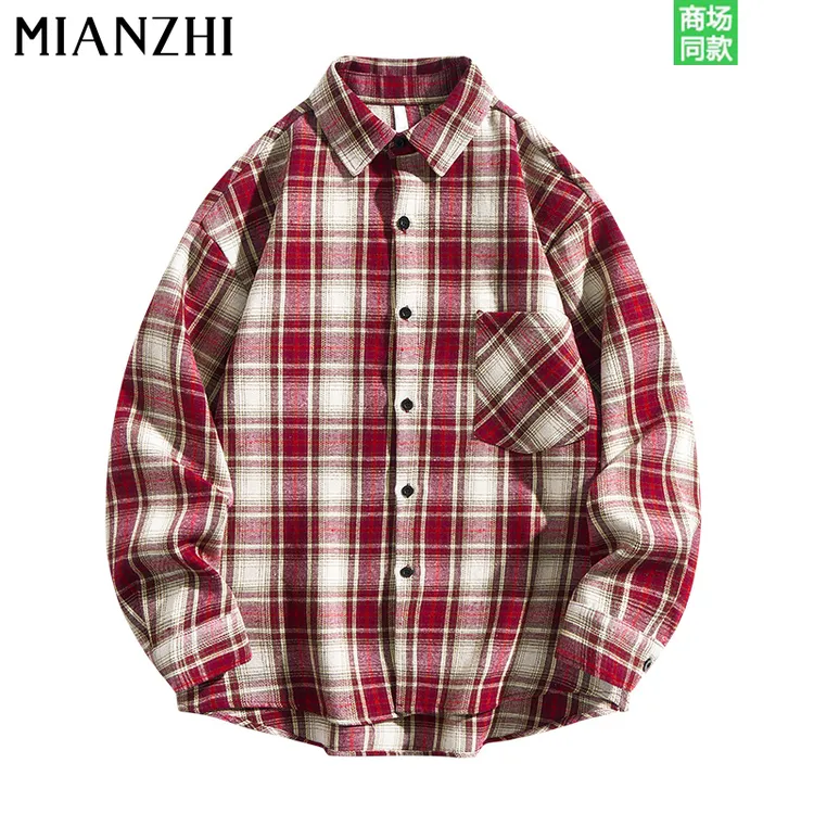 棉致潮牌春秋男女同款格子衬衫美式潮流宽松百搭休闲开衫外套上衣