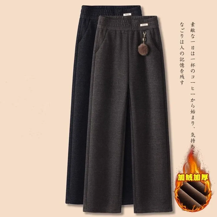 中老年妈妈秋冬新款休闲裤加绒加厚长裤子高腰显瘦宽松百搭直筒裤