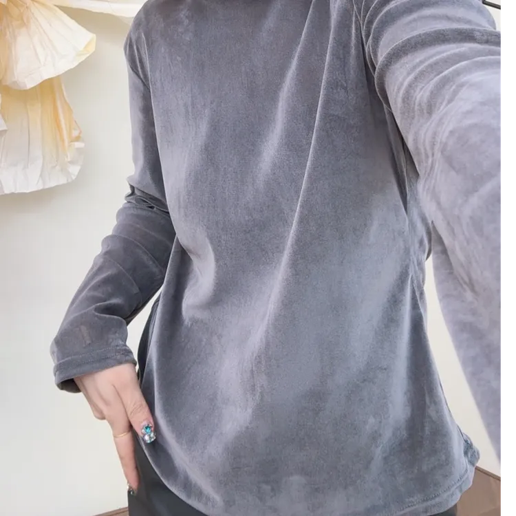 museguhui/木色古汇2448#丝绒网衫高领打底衫休闲百搭复古秋冬