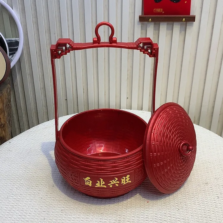 2025新中式国风年货装旺旺糖果伴手礼零食送礼插花塑料手提空篮子