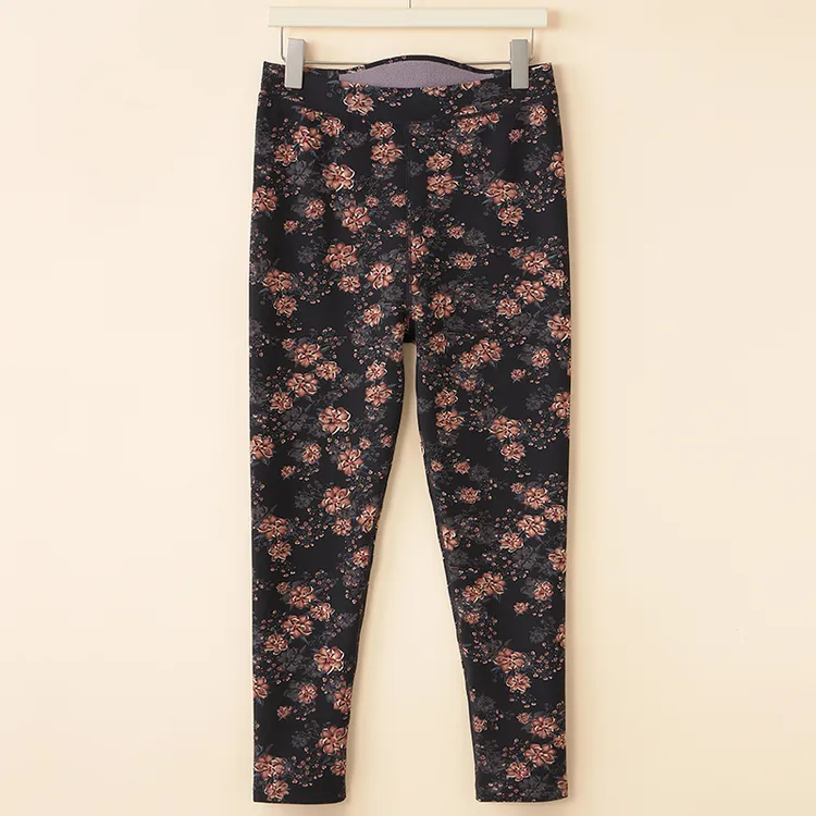 秋冬大码中老年人妈妈薄棉裤高腰外穿老太太碎花打底裤加绒保暖裤