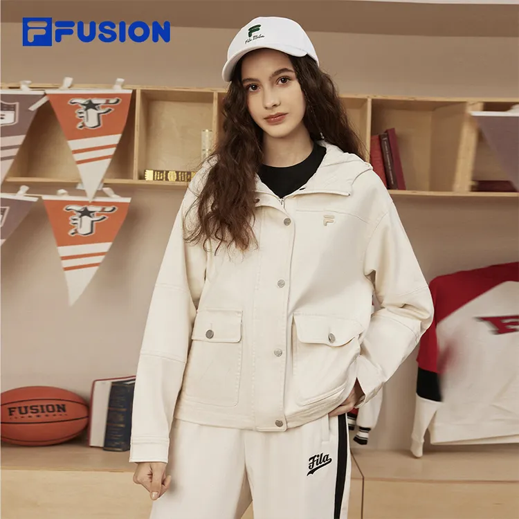FILA斐乐潮牌梭织外套女2024春新款百搭宽松连帽休闲T11W413703F