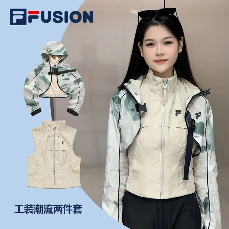 【2件套】FILA斐乐潮牌梭织外套女子2024新款休闲马甲T11W411701F