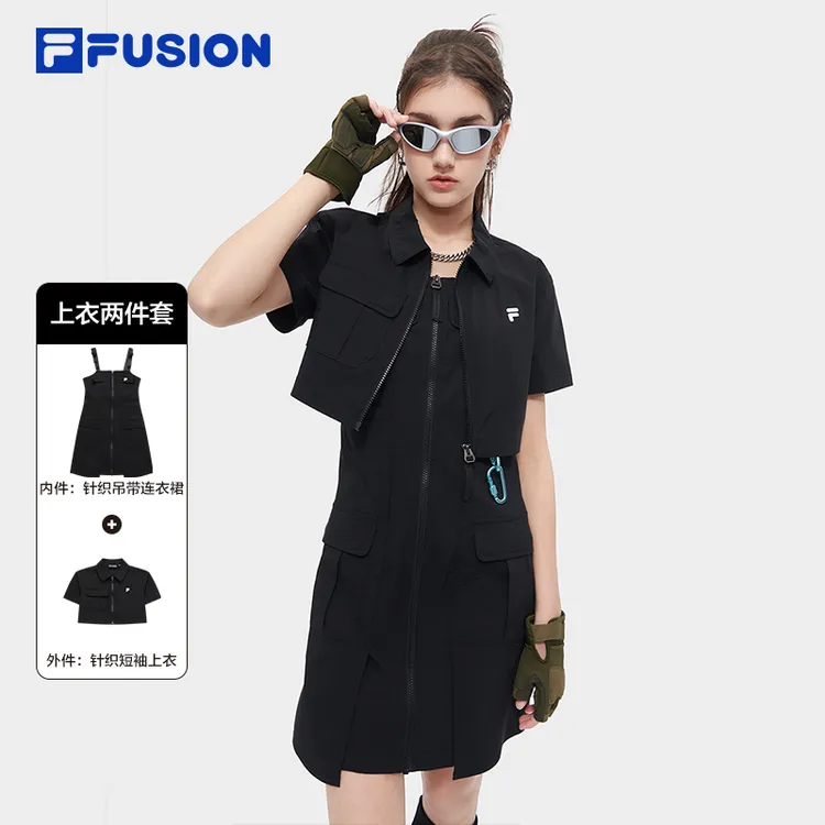 Fila/斐乐风感波粒夏季连衣裙女运动清凉吊带裙新机服T11W421308F