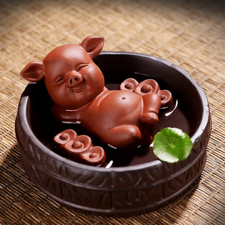 茶宠猪可养可爱紫砂小猪茶玩牛精品小号创意功夫茶金鱼茶盘小摆件