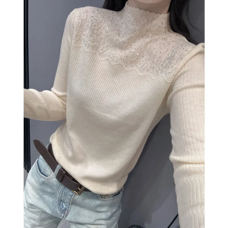 半高领针织衫长袖女秋冬款欧货气质修身内搭毛衣打底衫设计感上衣