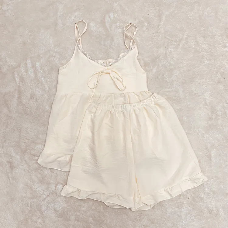 ins韩系夏季新款睡衣女士吊带蕾丝薄款云朵棉纯色舒适甜美家居服