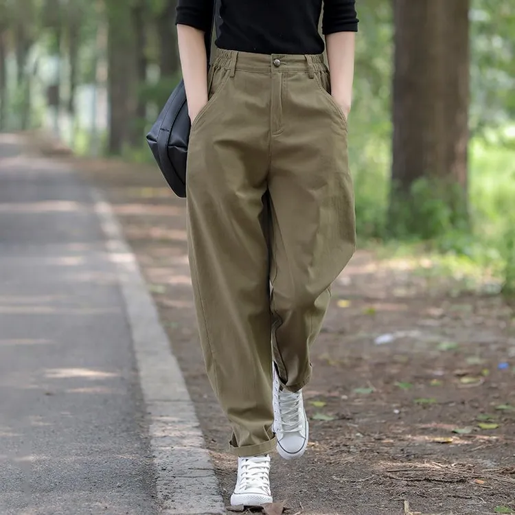 宽松文艺哈伦裤女2025春秋爆款高腰显瘦收腰薄款廓形大码休闲裤