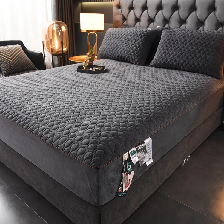 A类抗静电牛奶绒床笠冬季夹棉加厚床罩加绒保暖纯色短毛绒床套罩