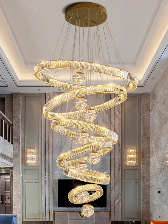 别墅大气旋转吊灯轻奢客厅灯酒店挑高水晶灯吊灯复式楼中空大吊灯
