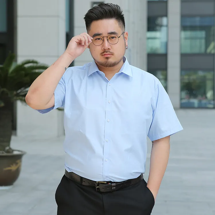 肥佬职业装短袖衬衫夏季胖子加肥加大纯色职业装衬衣宽松