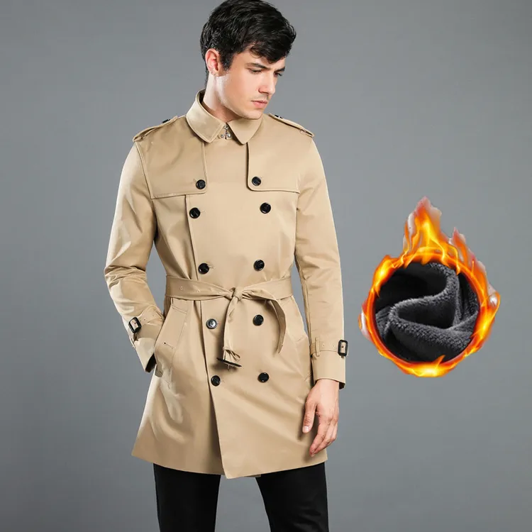 2021秋冬季新中长款加绒厚休闲男士外套风衣春秋装保暖大衣棉服潮