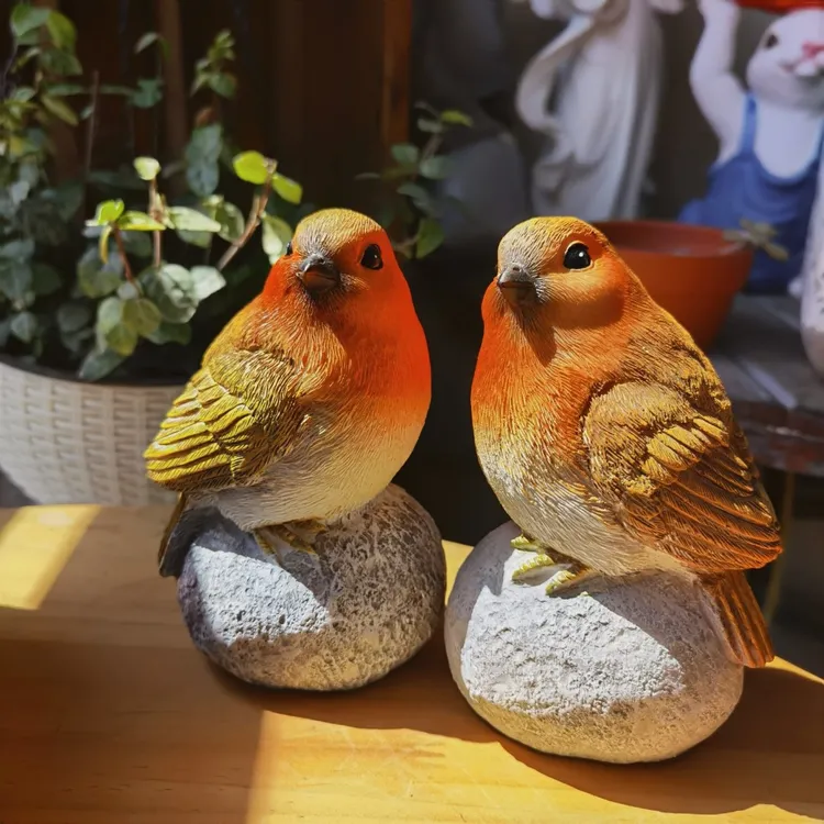 小鸟站石头 仿真小鸟【一组两只】造景户外花园庭院装饰树脂摆件