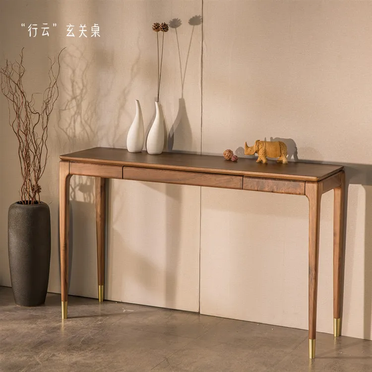 条案现代简约大气黑胡桃木窄桌北欧玄关供桌条几实木新中式条桌