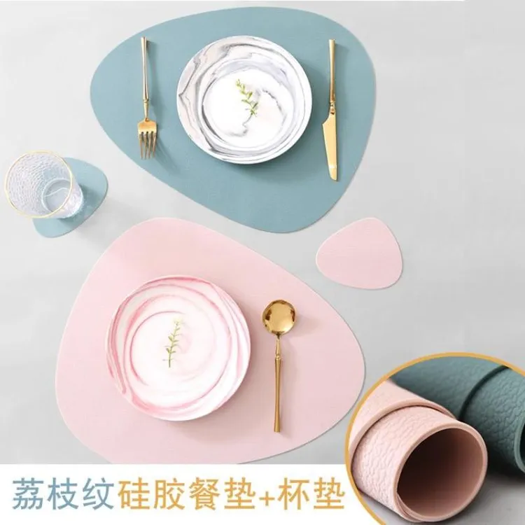 包邮加厚硅胶水滴状西餐垫家用隔热垫北欧风简约防滑仿皮荔枝纹理