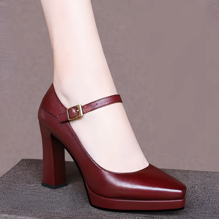 单鞋女2025新款春秋季爆款百搭不累脚粗跟浅口防水台软皮高跟女鞋
