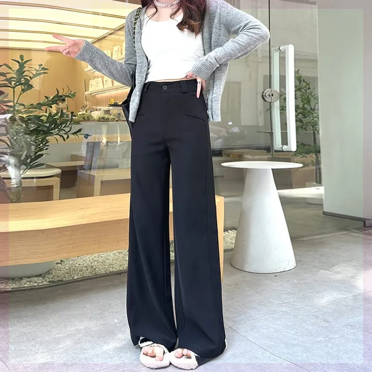 2025年加长黑色阔腿西装裤女春秋新款垂感显瘦休闲西裤直筒拖地裤