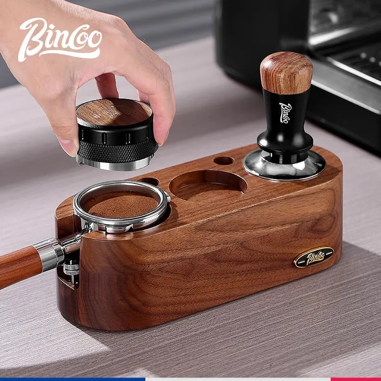 Bincoo咖啡压粉锤布粉器实木底座意式咖啡机配套器具收纳51/ 58mm