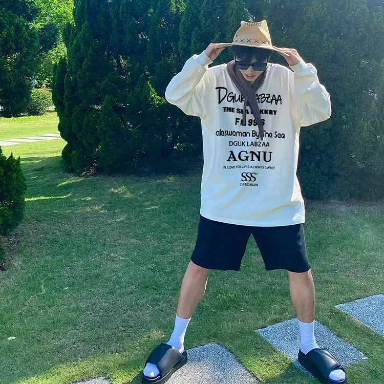 360G纯棉白色长袖T恤男重磅内搭oversize打底衫美式高街秋季上衣