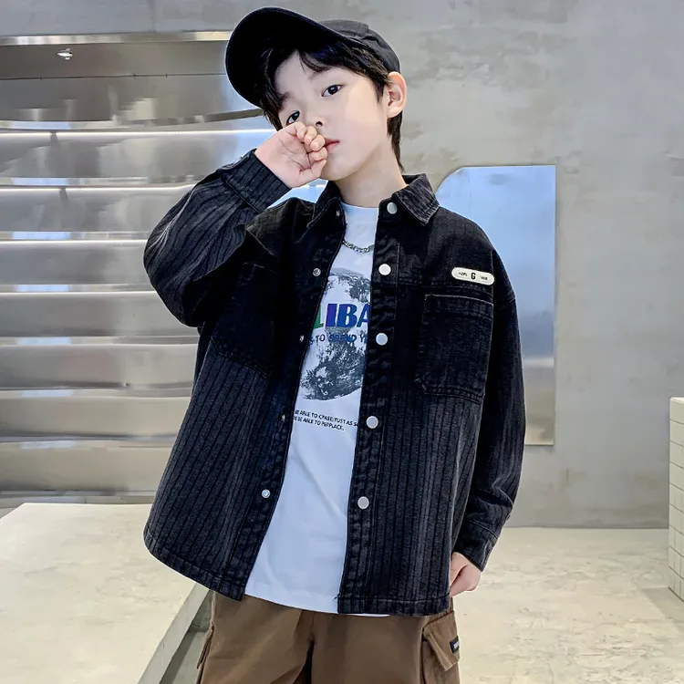 男童牛仔衬衫秋季外套春秋款2025新款中大儿童秋装男孩炸街痞帅潮