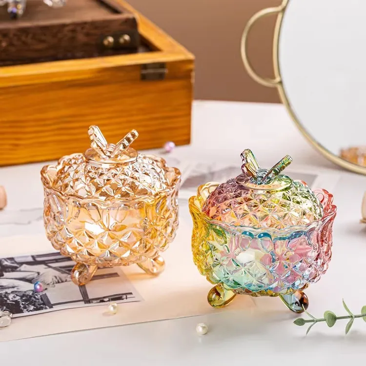 欧式玻璃三脚蝴蝶透明储物罐消磁碗手饰盒储物罐水果碗糖果罐糖缸