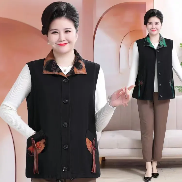 春秋新款中老年妈妈装马甲时尚洋气外穿宽松无袖宽松版型舒适百搭