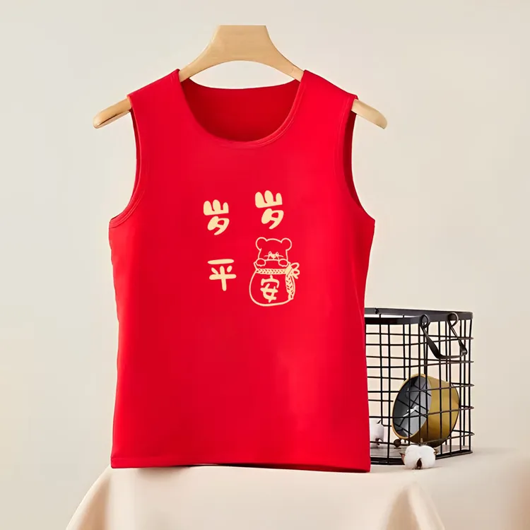 蛇年拜年服儿童纯棉背心2025年红色中大男童女童国风本命年上衣服