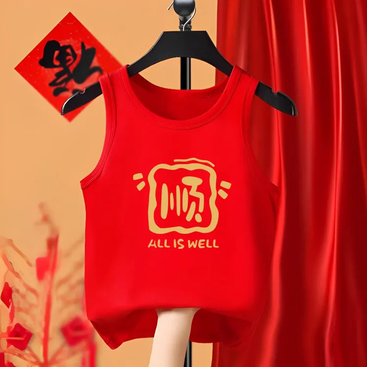 蛇年儿童红色背心女童男童100%纯棉内穿本命年宝宝新年拜年过年服