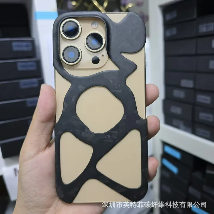适用于苹果16promax 15pro锻造碳纤维手机壳镂空异形设计轻薄散热