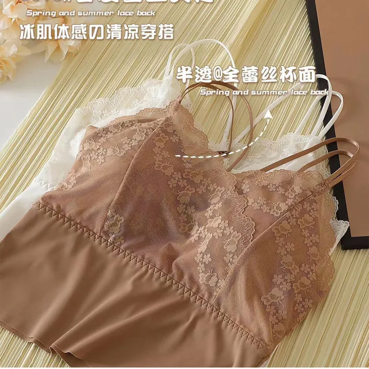 乳腺术后背心蕾丝吊带美背打底美背可装义乳冰丝抹胸免穿内衣