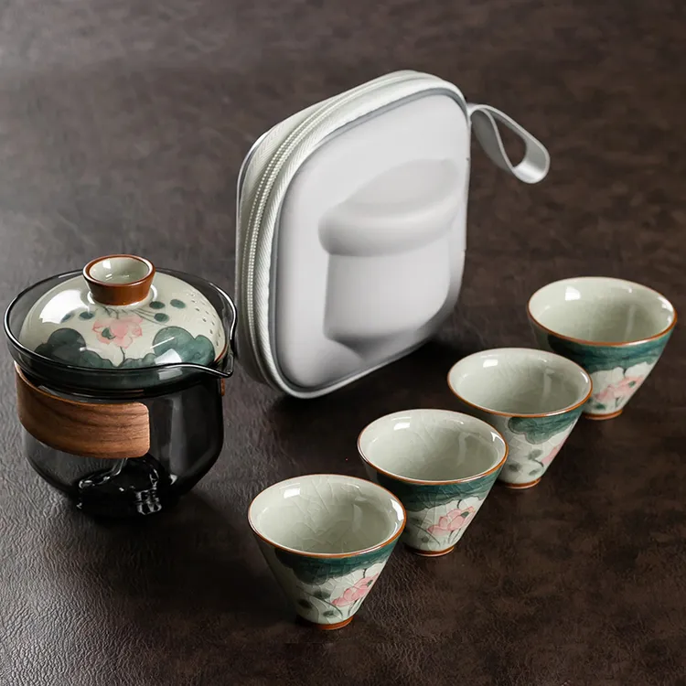 手绘陶瓷功夫旅行茶具套装高端全套户外露营便携式茶壶防烫快客杯
