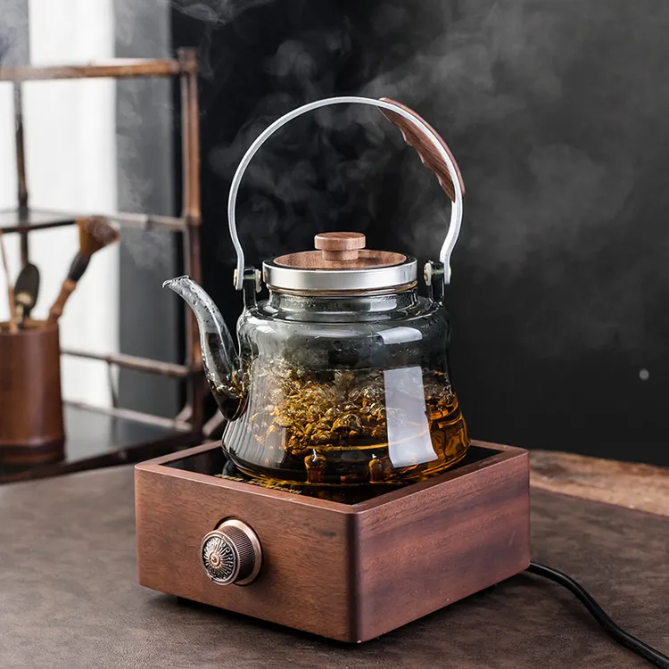 家用高端胡桃木电陶炉围炉煮茶器具全套玻璃烧水蒸煮泡茶壶茶具