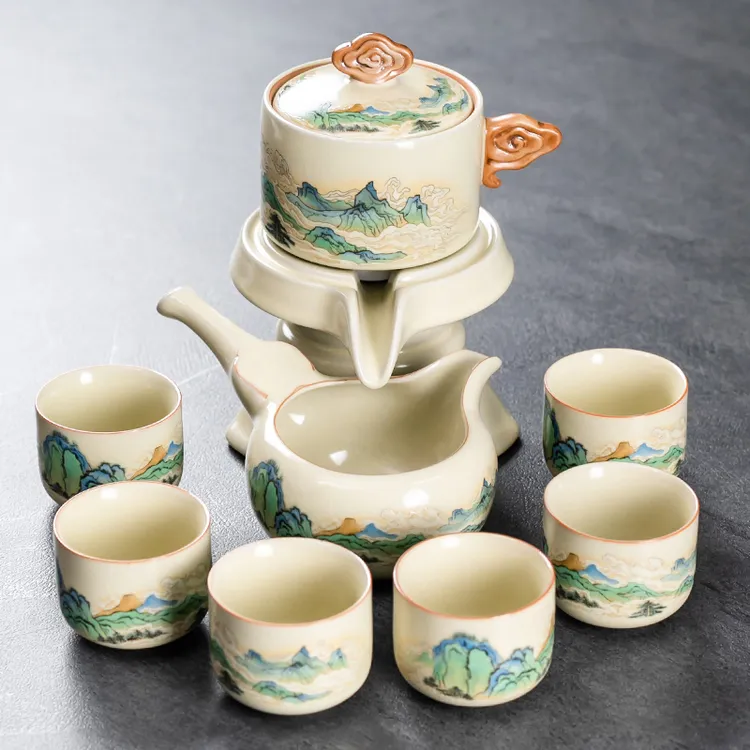 整套家用高档全半自动懒人旋转出水防烫泡茶具套装陶瓷功夫茶壶