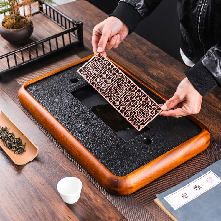 轻奢实木茶盘茶台简约功夫茶具托盘储排两用办公会客中式2025新款