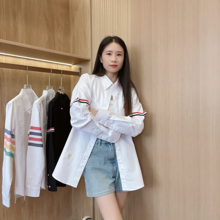 潮牌TB白衬衫条纹显瘦休闲百搭宽松四条杠男女情侣款小众时尚衬衣