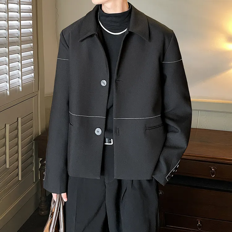 高街痞帅短款修身外套2024秋季新款黑色潮流夹克P95