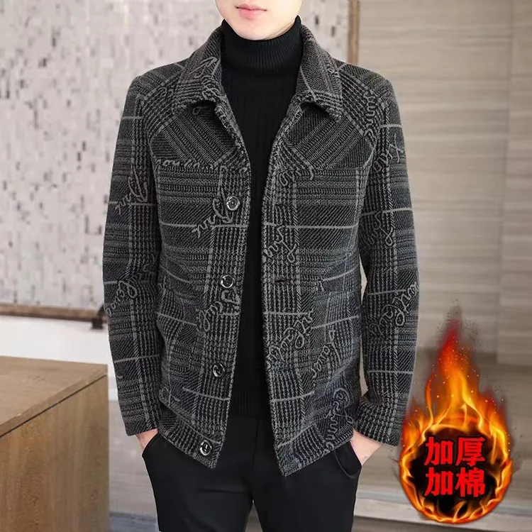 冬季加棉加厚毛尼外套翻领呢子男外套商务休闲男士帅气韩版时尚