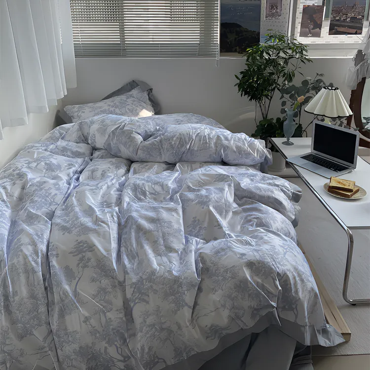 路约威格灰色的天夏季水洗冰丝四件套仿天丝床单被套床上用品
